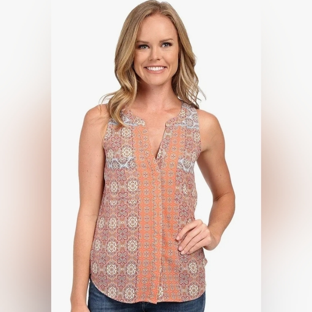 Sanctuary Collage Craft Button Up Tank, VGUC, Size L